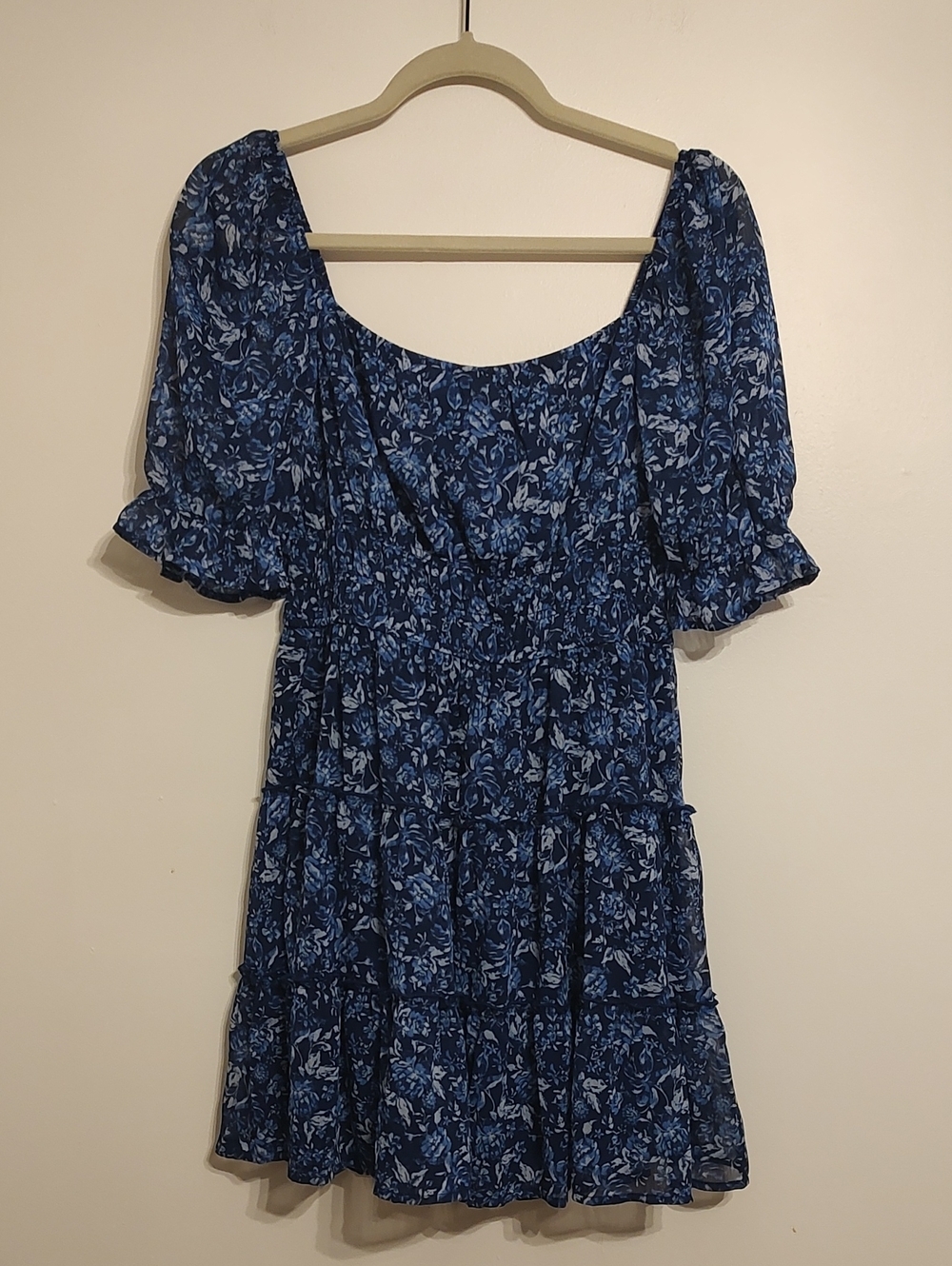 Francesca's Collections Blue Floral Tiered Dress - Picture 3 of 5